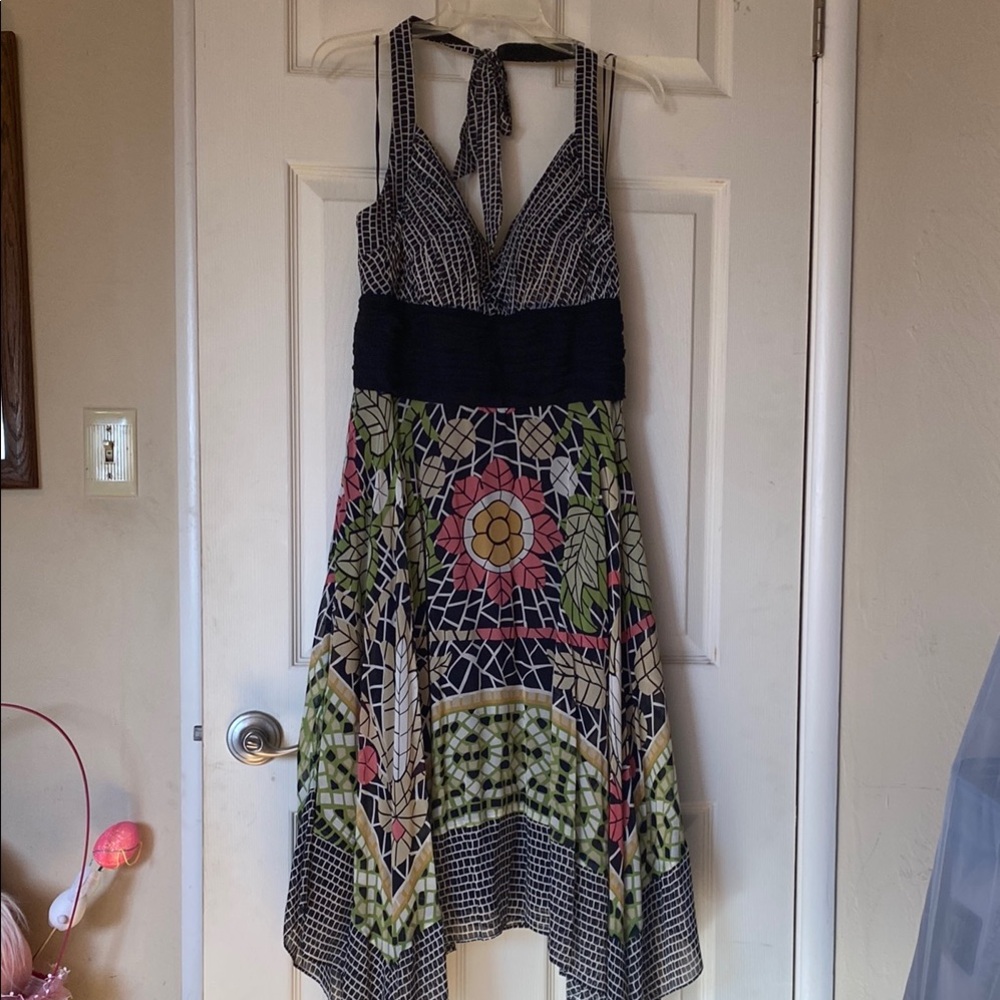 Sangria Silk Halter Handkerchief Sundress with Ruched Detail